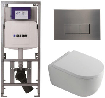 Geberit QeramiQ Dely Swirl Toiletset - 36.3x51.7cm - Geberit UP320 inbouwreservoir - met Burda frame - 35mm zitting - gunmetal bedieningsplaat - rechthoekige knoppen - wit glans 0701131/SW706199/SW1000767/SW1026256