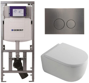 Geberit QeramiQ Dely Swirl Toiletset - 36.3x51.7cm - Geberit UP320 inbouwreservoir - met Burda frame - 35mm zitting - gunmetal bedieningsplaat - ronde knoppen - wit glans 0701131/SW706198/SW1000767/SW1026256