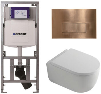 Geberit QeramiQ Dely Swirl Toiletset - 36.3x51.7cm - Geberit UP320 inbouwreservoir - met Burda frame - 35mm zitting - koperen bedieningsplaat - rechthoekige knoppen - wit glans 0701131/SW706197/SW1000767/SW1026256