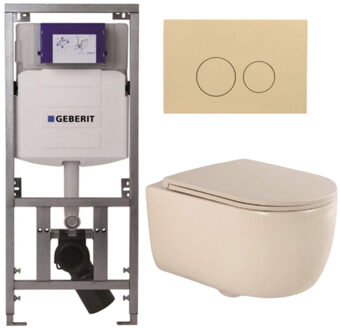 Geberit QeramiQ Dely Swirl Toiletset - 36.3x51.7cm - Geberit UP320 inbouwreservoir - met Burda frame - slim zitting - bedieningsplaat beige - ronde knoppen - beige 0701131/SW1102365/SW1000770/SW1026259 Beige mat