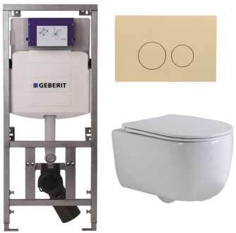 Geberit QeramiQ Dely Swirl Toiletset - 36.3x51.7cm - Geberit UP320 inbouwreservoir - met Burda frame - slim zitting - bedieningsplaat beige - ronde knoppen - wit glans 0701131/SW1102365/SW1000766/SW1026256