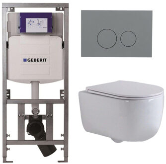 Geberit QeramiQ Dely Swirl Toiletset - 36.3x51.7cm - Geberit UP320 inbouwreservoir - met Burda frame - slim zitting - bedieningsplaat licht grijs - ronde knoppen - wit glans 0701131/SW1102374/SW1000766/SW1026256