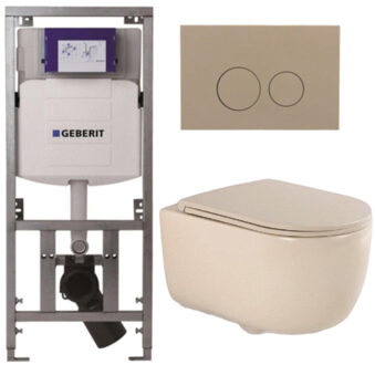 Geberit QeramiQ Dely Swirl Toiletset - 36.3x51.7cm - Geberit UP320 inbouwreservoir - met Burda frame - slim zitting - bedieningsplaat taupe - ronde knoppen - beige 0701131/SW1102378/SW1000770/SW1026259 Beige mat