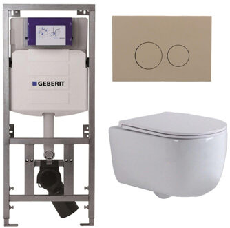 Geberit QeramiQ Dely Swirl Toiletset - 36.3x51.7cm - Geberit UP320 inbouwreservoir - met Burda frame - slim zitting - bedieningsplaat taupe - ronde knoppen - wit glans 0701131/SW1102378/SW1000766/SW1026256