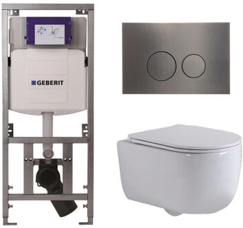 Geberit QeramiQ Dely Swirl Toiletset - 36.3x51.7cm - Geberit UP320 inbouwreservoir - met Burda frame - slim zitting - gunmetal bedieningsplaat - ronde knoppen - wit glans 0701131/SW706198/SW1000766/SW1026256