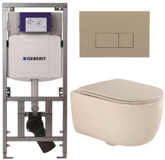 Geberit QeramiQ Dely Swirl Toiletset - 36.3x51.7cm - Geberit UP320 inbouwreservoir - met Burda frame - slimzitting - bedieningsplaat taupe - rechthoekige knoppen - beige 0701131/SW1102379/SW1000770/SW1026259 Beige mat