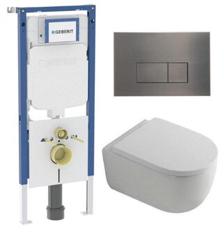 Geberit QeramiQ Dely Swirl Toiletset - 36.3x51.7cm - Geberit UP720 Duofix Sigma inbouwreservoir - 35mm zitting - gunmetal bedieningsplaat - rechthoekige knoppen - wit glans SW1237202/SW706199/SW1000767/SW1026256