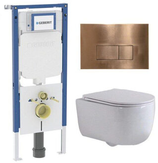 Geberit QeramiQ Dely Swirl Toiletset - 36.3x51.7cm - Geberit UP720 Duofix Sigma inbouwreservoir - slim zitting - koperen bedieningsplaat - rechthoekige knoppen - wit glans SW1237202/SW706197/SW1000766/SW1026256