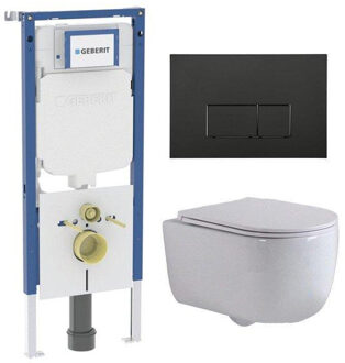 Geberit QeramiQ Dely Swirl Toiletset - 36.3x51.7cm - Geberit UP720 Duofix Sigma inbouwreservoir - slim zitting - mat zwarte bedieningsplaat - rechthoekige knoppen - wit glans SW1000766/Sw1026256/SW1237202/SW706189