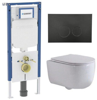 Geberit QeramiQ Dely Swirl Toiletset - 36.3x51.7cm - Geberit UP720 Duofix Sigma inbouwreservoir - slim zitting - mat zwarte bedieningsplaat - ronde knoppen - wit glans SW1237202/SW706188/SW1000766/SW1026256