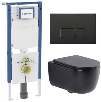 Geberit QeramiQ Dely Swirl Toiletset - 36.3x51.7cm - Geberit UP720 Duofix Sigma inbouwreservoir - slim zitting - mat zwarte metalen bedieningsplaat - rechthoekige knoppen - mat zwart SW1237202/SW706193/SW1000768/SW1026258 Zwart mat