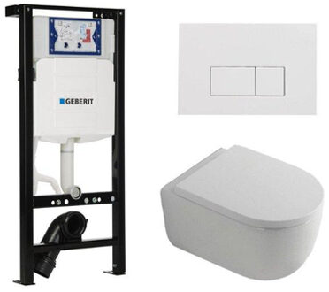Geberit QeramiQ Dely Swirl Toiletset - 36.3x51.7cm - Inbouwreservoir met Geberit UP320 spoelmechanisme - 35mm zitting - glans witte bedieningsplaat - rechthoekige knoppen - wit glans SW1381697/SW706187/SW1000767/SW1026256