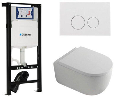 Geberit QeramiQ Dely Swirl Toiletset - 36.3x51.7cm - Inbouwreservoir met Geberit UP320 spoelmechanisme - 35mm zitting - glans witte bedieningsplaat - ronde knoppen - wit glans SW1381697/SW706186/SW1000767/SW1026256