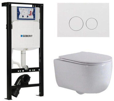 Geberit QeramiQ Dely Swirl Toiletset - 36.3x51.7cm - Inbouwreservoir met Geberit UP320 spoelmechanisme - slim zitting - glans witte bedieningsplaat - ronde knoppen - wit glans SW1381697/SW706186/SW1000766/SW1026256