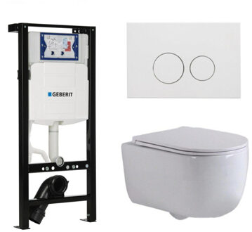 Geberit QeramiQ Dely Swirl Toiletset - 36.3x51.7cm - Inbouwreservoir met Geberit UP320 spoelmechanisme - slim zitting - mat witte metalen bedieningsplaat - ronde knoppen - wit glans SW1381697/SW706190/SW1000766/SW1026256