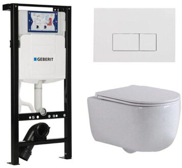 Geberit QeramiQ Dely Swirl Toiletset - 36.3x51.7cm - Inbouwreservoir met Geberit UP320 spoelmechanisme - slimzitting - glans witte bedieningsplaat - rechthoekige knoppen - wit glans SW1381697/SW706187/SW1000766/SW1026256