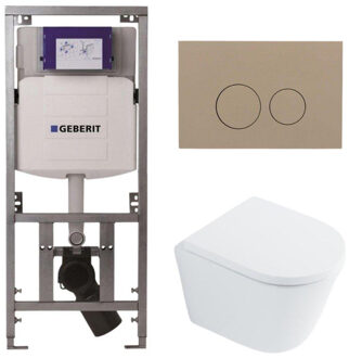 Geberit QeramiQ Dely Toiletset - 36.3x51.7cm - diepspoel - rimless - Geberit UP320 inbouwreservoir - met Burda frame - softclose toilet zitting 35 mm - bedieningsplaat taupe - ronde knoppen - wit glans SW1026255 / SW1159505/0701131/SW1102378
