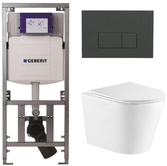 Geberit QeramiQ Dely Toiletset - 36.3x51.7cm - diepspoel - rimless - Geberit UP320 inbouwreservoir - met Burda frame - softclose toiletzitting - bedieningsplaat antraciet mat - rechthoekige knoppen - wit mat SW1026254/0701131/SW1102377/SW1000766