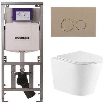 Geberit QeramiQ Dely Toiletset - 36.3x51.7cm - diepspoel - rimless - Geberit UP320 inbouwreservoir - met Burda frame - softclose toiletzitting - bedieningsplaat taupe - ronde knoppen - wit mat SW1026254/0701131/SW1102378/SW1000766