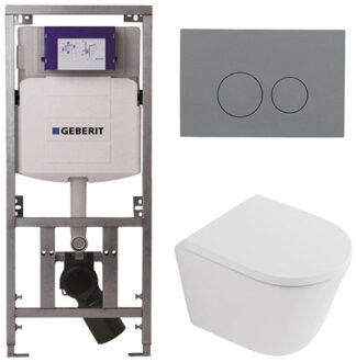 Geberit QeramiQ Dely Toiletset - 36.3x51.7cm - diepspoel - rimless - Geberit UP320 inbouwreservoir - softclose toilet zitting 35 mm - bedieningsplaat licht grijs - ronde knoppen - mat wit SW1026254/SW1000767/0701131/SW1102374 Wit mat