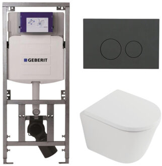 Geberit QeramiQ Dely Toiletset - 36.3x51.7cm - diepspoel - rimless - Geberit UP320 inbouwreservoir - softclose toilet zitting 35 mm - bedieningsplaat mat antraciet - ronde knoppen - mat wit SW1026254/SW1000767/0701131/SW1102376 Wit mat