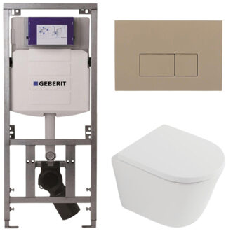 Geberit QeramiQ Dely Toiletset - 36.3x51.7cm - diepspoel - rimless - Geberit UP320 inbouwreservoir - softclose toilet zitting 35 mm - bedieningsplaat taupe - rechthoekige knoppen - mat wit SW1026254/SW1000767/0701131/SW1102379 Wit mat