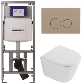 Geberit QeramiQ Dely Toiletset - 36.3x51.7cm - diepspoel - rimless - Geberit UP320 inbouwreservoir - softclose toilet zitting 35 mm - bedieningsplaat taupe - ronde knoppen - mat wit SW1026254/SW1000767/0701131/SW1102378 Wit mat