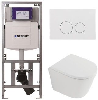 Geberit QeramiQ Dely Toiletset - 36.3x51.7cm - diepspoel - rimless - Geberit UP320 inbouwreservoir - softclose toilet zitting 35 mm - glans witte bedieningsplaat - ronde knoppen - mat wit SW1026254/SW1000767/0701131/SW706186 Wit mat