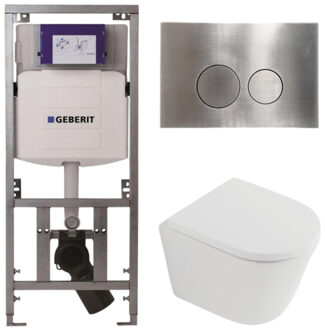 Geberit QeramiQ Dely Toiletset - 36.3x51.7cm - diepspoel - rimless - Geberit UP320 inbouwreservoir - softclose toilet zitting 35 mm - steel bedieningsplaat - ronde knoppen - mat wit SW1026254/SW1000767/0701131/SW706194 Wit mat