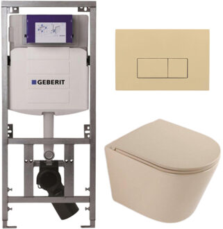 Geberit QeramiQ Dely Toiletset - 36.3x51.7cm - diepspoel - rimless - Geberit UP320 inbouwreservoir - softclose toilet zitting - bedieningsplaat beige - rechthoekige knoppen - mat beige SW1000764/SW1000770/0701131/SW1102366 Beige mat