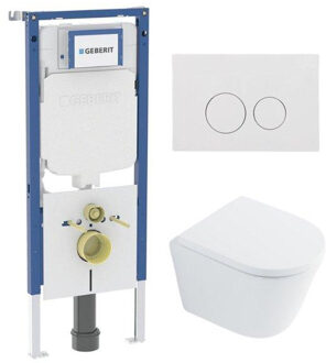 Geberit QeramiQ Dely Toiletset - 36.3x51.7cm - diepspoel - rimless - Geberit UP720 inbouwreservoir - softclose toilet zitting 35 mm - glans witte bedieningsplaat - ronde knoppen - wit glans SW1026255 / SW1159505/SW1237202/SW706186