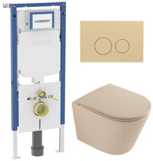 Geberit QeramiQ Dely Toiletset - 36.3x51.7cm - diepspoel - rimless - Geberit UP720 inbouwreservoir - softclose toilet zitting - bedieningsplaat beige - ronde knoppen - mat beige SW1000764/SW1000770/SW1237202/SW1102365 Beige mat