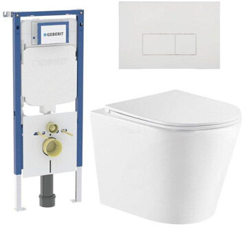 Geberit QeramiQ Dely Toiletset - 36.3x51.7cm - diepspoel - rimless - Geberit UP720 inbouwreservoir - softclose toiletzitting - glans witte bedieningsplaat - rechtehoekige knoppen - wit glans SW1159504/SW1237202/SW706187/SW1026255