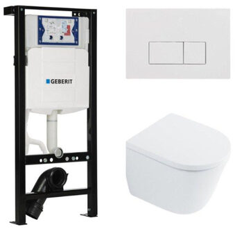 Geberit QeramiQ Dely Toiletset - 36.3x51.7cm - diepspoel - rimless - Inbouwreservoir met Geberit UP320 spoelmechanisme - softclose toilet zitting 35 mm - glans witte bedieningsplaat - rechthoekige knoppen - wit glans SW1026255 / SW1159505/SW1381697/SW706187