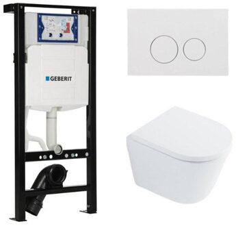 Geberit QeramiQ Dely Toiletset - 36.3x51.7cm - diepspoel - rimless - Inbouwreservoir met Geberit UP320 spoelmechanisme - softclose toilet zitting 35 mm - glans witte bedieningsplaat - ronde knoppen - wit glans SW1026255 / SW1159505/SW1381697/SW706186