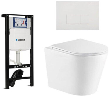 Geberit QeramiQ Dely Toiletset - 36.3x51.7cm - diepspoel - rimless - Inbouwreservoir met Geberit UP320 spoelmechanisme - softclose toiletzitting - glans witte bedieningsplaat - rechtehoekige knoppen - wit glans SW1026255/SW1381697/SW706187/SW1159504