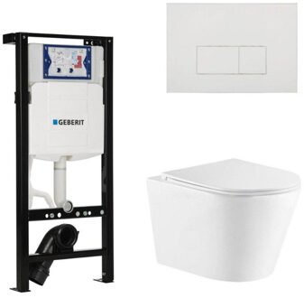 Geberit QeramiQ Dely Toiletset - 36.3x51.7cm - diepspoel - rimless - Inbouwreservoir met Geberit UP320 spoelmechanisme - softclose toiletzitting - glans witte bedieningsplaat - rechthoekige knoppen - wit mat SW1026254/SW1381697/SW706187/SW1000766