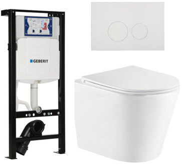 Geberit QeramiQ Dely Toiletset - 36.3x51.7cm - diepspoel - rimless - Inbouwreservoir met Geberit UP320 spoelmechanisme - softclose toiletzitting - glans witte bedieningsplaat - ronde knoppen - wit glans SW1026255/SW1381697/SW706186/SW1159504