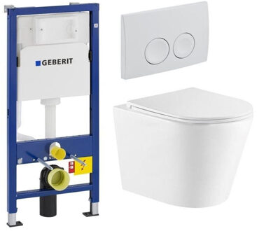 Geberit QeramiQ Dely Toiletset - Geberit UP100 inbouwreservoir - witte bedieningsplaat - toilet - zitting - mat wit SW730486/0701174/sw543432/ Wit mat