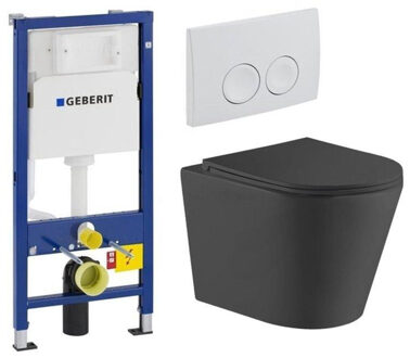 Geberit QeramiQ Dely Toiletset - Geberit UP100 inbouwreservoir - witte bedieningsplaat - toilet - zitting - mat zwart SW730486/0701174/SW543433 Zwart mat