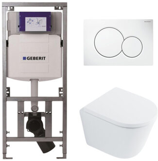 Geberit QeramiQ Dely Toiletset - Geberit UP320 inbouwreservoir - met Burda frame - witte bedieningsplaat - softclose toilet zitting 35 mm - glans wit SW1026255 / SW1159505/0701131/0700518 Wit glans