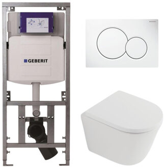 Geberit QeramiQ Dely Toiletset - Geberit UP320 inbouwreservoir - met Burda frame - witte bedieningsplaat - softclose toilet zitting 35 mm - mat wit SW1026254/SW1000767/0701131/0700518 Wit mat