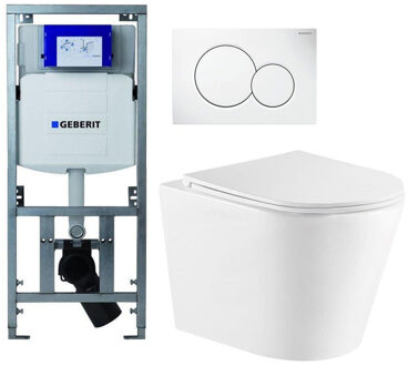 Geberit QeramiQ Dely Toiletset - Geberit UP320 inbouwreservoir - met Burda frame - witte bedieningsplaat - toilet - zitting - glans wit 0701131/0700518/SW1026255/SW1159504 Wit glans