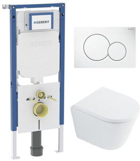 Geberit QeramiQ Dely Toiletset - Geberit UP720 inbouwreservoir - witte bedieningsplaat - softclose toilet zitting 35 mm - glans wit SW1026255 / SW1159505/SW1237202/0700518 Wit glans