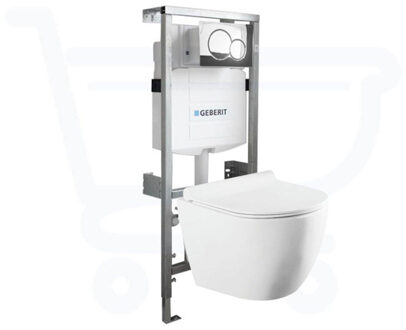 Geberit QeramiQ Salina Compact Toiletset -softclose zitting- bedieningsplaat Geberit Sigma01 chroom - wit glans 0701131/0700519/sw258541/