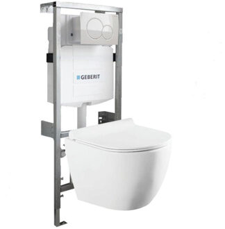 Geberit QeramiQ Salina Compact Toiletset -softclose zitting- bedieningsplaat Geberit Sigma01 wit - wit glans 0701131/0700518/sw258541/