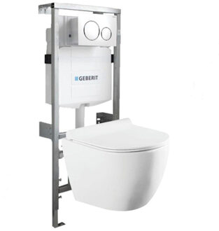 Geberit QeramiQ Salina Compact Toiletset -softclose zitting- bedieningsplaat Geberit Sigma20 wit - wit glans 0701131/sw53743/sw258541/
