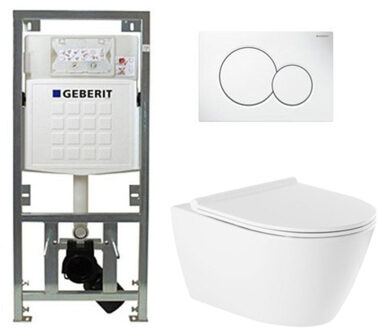 Geberit QeramiQ Salina Toiletset - rimless - diepspoel - softclose - quickrelease zitting - Geberit Sigma01 bedieningsplaat glans wit - wit 0701131/0700518/sw96855/sw96857/ Wit glans