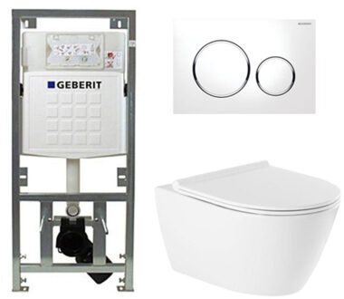 Geberit QeramiQ Salina Toiletset - rimless - diepspoel - softclose - quickrelease zitting - Geberit Sigma20 bedieningsplaat glans wit - wit 0701131/sw53743/sw96855/sw96857/ Wit glans