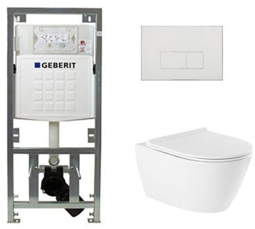 Geberit QeramiQ Salina Toiletset - rimless - Geberit inbouwreservoir - diepspoel wandcloset - softclose - quickrelease - bedieningspaneel met rechthoekige knoppen - glans wit 0701131/SW96855/SW96857/SW706187 Wit glans